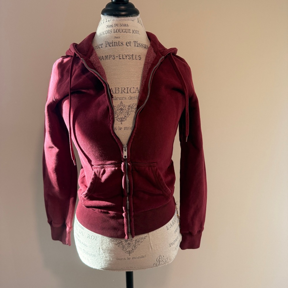 John Galt (Brandy Melville) Women's Burgundy Full-Zip Hoodie Size S